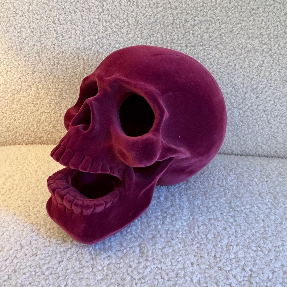 Hyde and Eek! Maroon Flocked Resin Skull